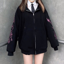 將圖片載入圖庫檢視器 Women Gothic Black Zip Up Hoodie
