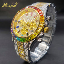 将图片加载到图库查看器，Luxury Gold Men&#39;s Watch Waterproof Stainless Steel Iced Bracelet
