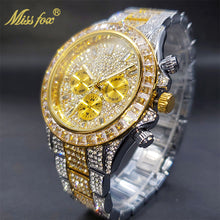 將圖片載入圖庫檢視器 Luxury Gold Men&#39;s Watch Waterproof Stainless Steel Iced Bracelet
