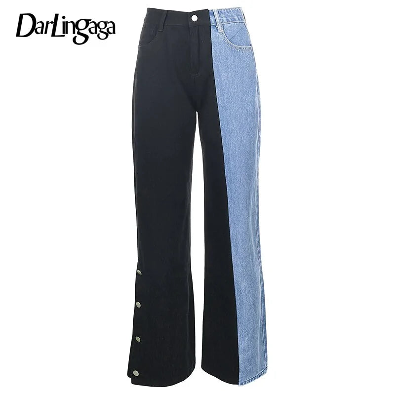 Black&Blue Split Colored High-Waisted Women's Jeans