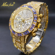 將圖片載入圖庫檢視器 Luxury Gold Men&#39;s Watch Waterproof Stainless Steel Iced Bracelet
