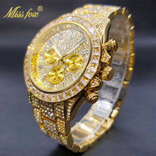 将图片加载到图库查看器，Luxury Gold Men&#39;s Watch Waterproof Stainless Steel Iced Bracelet
