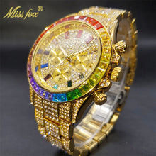 将图片加载到图库查看器，Luxury Gold Men&#39;s Watch Waterproof Stainless Steel Iced Bracelet
