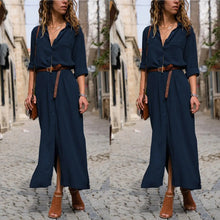 将图片加载到图库查看器，Women Summer V Neck Boho Party Beach Dress Woman Solid  Color Long Maxi Dresses Ladies Holiday Casual Sundress Female Clothes
