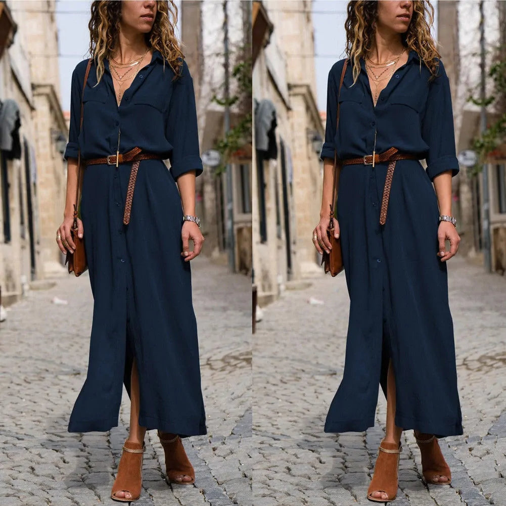 Women Summer V Neck Boho Party Beach Dress Woman Solid  Color Long Maxi Dresses Ladies Holiday Casual Sundress Female Clothes