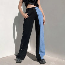 Load image into Gallery viewer, Black&amp;Blue Split Colored High-Waisted Women&#39;s Jeans
