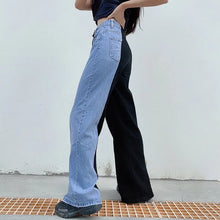 Load image into Gallery viewer, Black&amp;Blue Split Colored High-Waisted Women&#39;s Jeans
