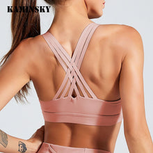 将图片加载到图库查看器，Kaminsky Cross Strap Back Bra Top Women Sports Top Professional Quick Dry Padded Shockproof Gym Fitness Running Sport Tank Top
