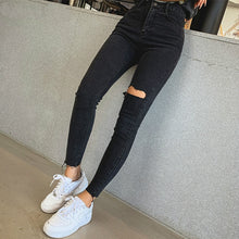 將圖片載入圖庫檢視器 Sexy High Waist Tassel Ripped Holes Denim Pants Female Trousers Pencil Jeans Women Skinny Pants Black Jeans
