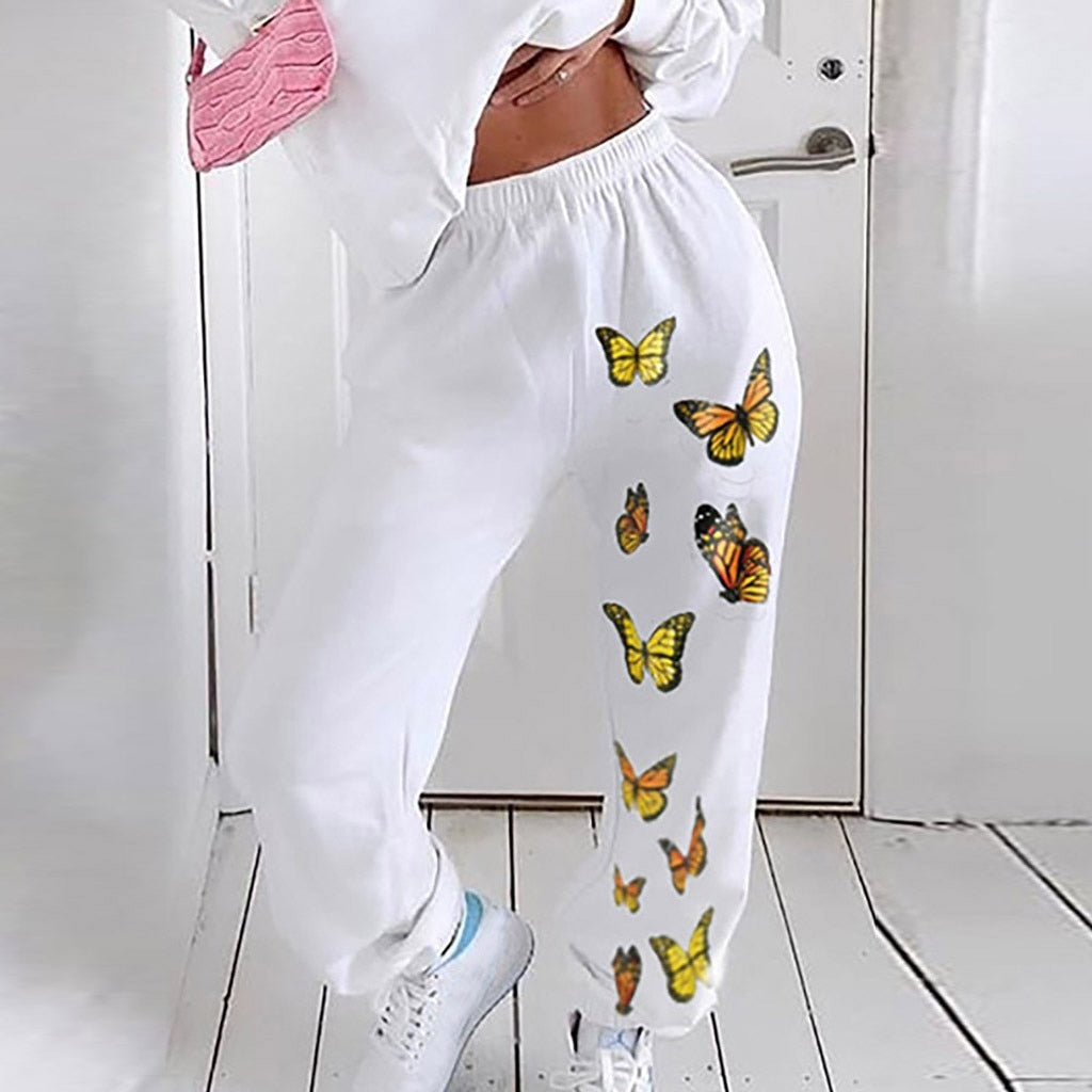 Butterfly Print High Waist Joggers Women Plus Size Baggy Pants Women Streetwear Oversized Trousers Harajuku Women Sweatpants