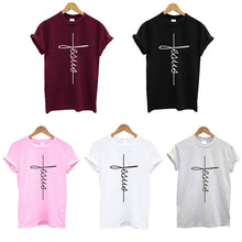 将图片加载到图库查看器，Christian Cross Print Tops Female T-Shirt
