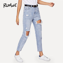 将图片加载到图库查看器，ROMWE Jeans Woman Cut Out Ripped Jeans
