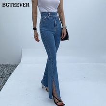 将图片加载到图库查看器，Fashion Women Double Button Flare Jeans
