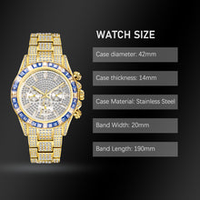 将图片加载到图库查看器，Luxury Gold Men&#39;s Watch Waterproof Stainless Steel Iced Bracelet
