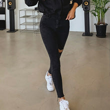 将图片加载到图库查看器，Sexy High Waist Tassel Ripped Holes Denim Pants Female Trousers Pencil Jeans Women Skinny Pants Black Jeans
