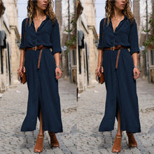 Load image into Gallery viewer, Women Summer V Neck Boho Party Beach Dress Woman Solid  Color Long Maxi Dresses Ladies Holiday Casual Sundress Female Clothes
