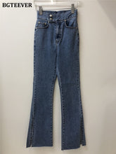 将图片加载到图库查看器，Fashion Women Double Button Flare Jeans
