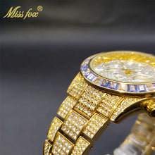 将图片加载到图库查看器，Luxury Gold Men&#39;s Watch Waterproof Stainless Steel Iced Bracelet
