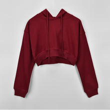 将图片加载到图库查看器，Hooded Crop Top Women&#39;s Sweatshirt Long Sleeve Lace Up
