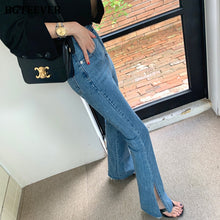 将图片加载到图库查看器，Fashion Women Double Button Flare Jeans
