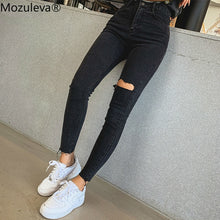 Load image into Gallery viewer, Sexy High Waist Tassel Ripped Holes Denim Pants Female Trousers Pencil Jeans Women Skinny Pants Black Jeans
