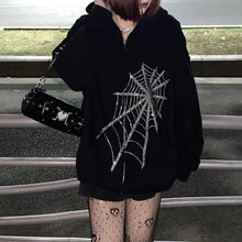 Load image into Gallery viewer, Women Gothic Black Zip Up Hoodie
