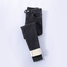 将图片加载到图库查看器，ZOENOVA Winter Thick Velvet Women High Waist Skinny Jeans Simple Fleece Warm Slim Fit Stretch Ladies Casual Denim Pencil Pants
