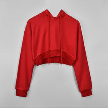 将图片加载到图库查看器，Hooded Crop Top Women&#39;s Sweatshirt Long Sleeve Lace Up
