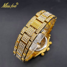 将图片加载到图库查看器，Luxury Gold Men&#39;s Watch Waterproof Stainless Steel Iced Bracelet
