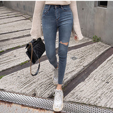 Load image into Gallery viewer, Sexy High Waist Tassel Ripped Holes Denim Pants Female Trousers Pencil Jeans Women Skinny Pants Black Jeans
