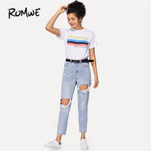 将图片加载到图库查看器，ROMWE Jeans Woman Cut Out Ripped Jeans
