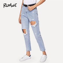 将图片加载到图库查看器，ROMWE Jeans Woman Cut Out Ripped Jeans
