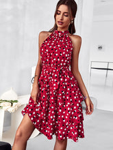 Load image into Gallery viewer, Flowy Belted Halter Sundress
