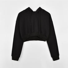 将图片加载到图库查看器，Hooded Crop Top Women&#39;s Sweatshirt Long Sleeve Lace Up
