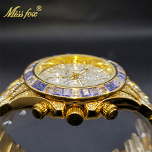 将图片加载到图库查看器，Luxury Gold Men&#39;s Watch Waterproof Stainless Steel Iced Bracelet
