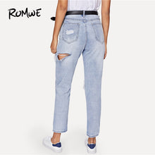 Load image into Gallery viewer, ROMWE Jeans Woman Cut Out Ripped Jeans
