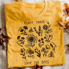 将图片加载到图库查看器，Plant These T-Shirt Women Floral Print Tee Save The Bees Yellow Tops Plant More Trees Tumblr Tops
