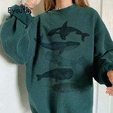 将图片加载到图库查看器，HipHop High Street Women Ocean Animal Whale Hoodies Print Hoodies Sweatshirts Autumn Long Sleeve Top
